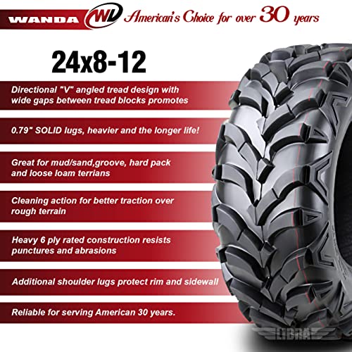 WANDA AT MASTER ATV Tire 24x8-12 24x8x12 P341 6PR Solid Lug Mud Snow 10151 - size: 24x8-12