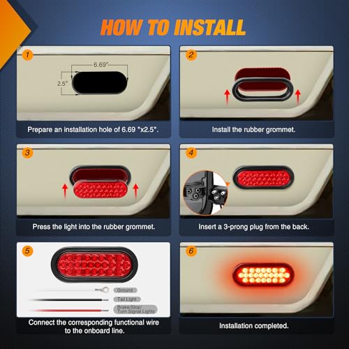 Nilight 6" Oval Trailer Tail Light 4PCS Red 24LED Stop Brake Turn Lights - color: 4Pcs Red 24Led Lights