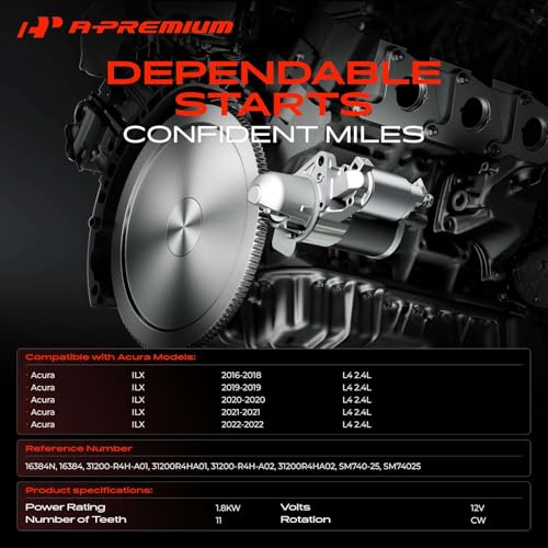 A-Premium Starter Motor, 12V 1.8KW 11 Teeth CW, Compatible with Acura