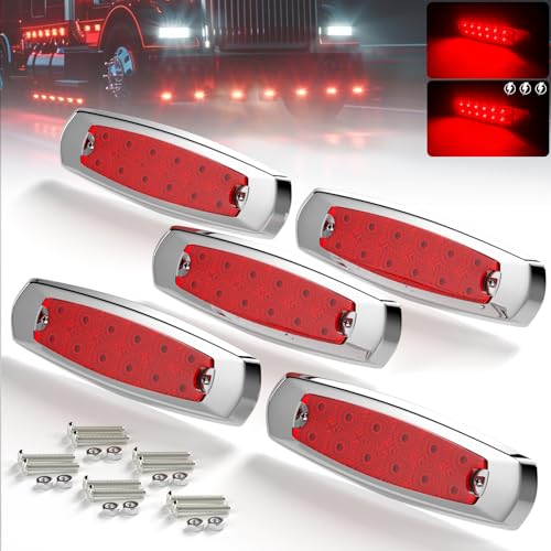 BJZ Trailer Marker LED Lights Red 12LED Side Marker Clearance Brake Stop Signal Indicator Light 6'' 12V Flash Strobe Constant Marker Light Waterproof for Trailer Truck Van Pickup ATV UTV RV, 5Pcs - color: Red