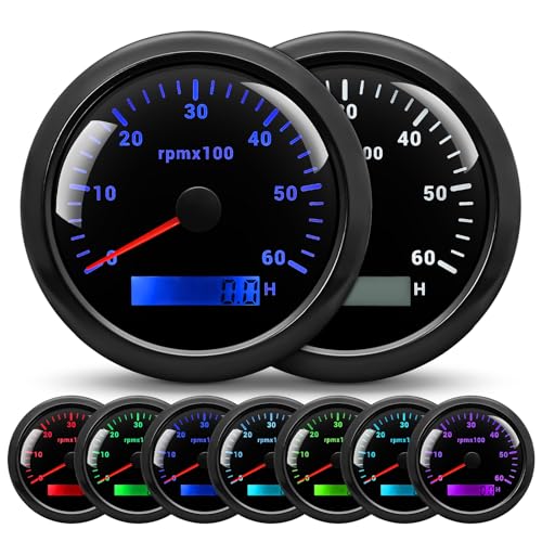 Tachometer 6000 RPM 3-3/8" 85mm for 1-8 Cylinder Gas Diesel Engine - color: Black, size: 6K RPM