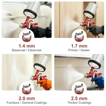 HVLP Spray Gun, Automotive Paint Guns w/ 4 Nozzles, 10x 22oz Cups - color: Red