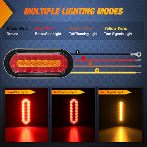 Nilight 6" Oval Trailer Tail Light 2 PCS Red Amber w/Mounting Brackets - color: Red/Amber Tail Lights+Brackets 2Pcs