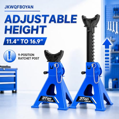 Jack Stands 3 Ton with Double Pin Locking, Car Jack Stands for Trucks Adjustable, Heavy Duty Jack Stands for Home, Garage,SUV,Pickup,Car,UTV/ATV,1 Pair - color: Blue