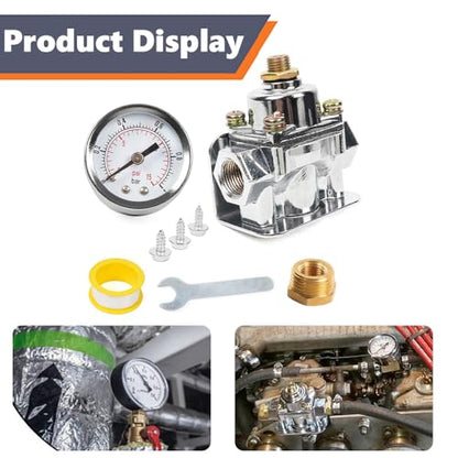 BARTOO 12-803 Adjustable Fuel Pressure Regulator with Gauge 4.5-9 PSI - size: 12-803