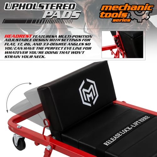 M-AUTO Heavy-Duty Convertible Mechanic Creeper, Z-Creeper 2-in-1 Creeper and Seat 48" Padded Adjustable Headrest Roller Garage Chair with 7 Swivel Casters for Washing, Detailing, Maintenance, Red - color: Red, size: 48"