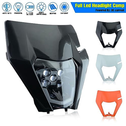Headlight Head Lamp Light Fairing Mask Day Running Light For ATV Scooters Dirt Pit Bike Enduro (Black+Red DRL) - color: Black Red DRL