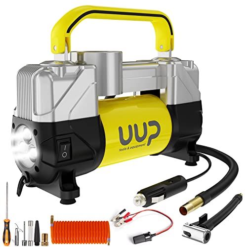 UUP Portable 12V Air Compressor, 150 PSI Tire Inflator with Dual Cylinders - color: Yellow