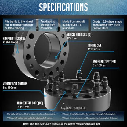 Wheel Accessories Parts 2 Pcs Hub Centric Wheel Spacers 8 on 180mm 2.00 Inch Thick 124.1mm Hub M14x1.5 14x1.5 Thread Stud Fits Chevy Silverado GMC Sierra 2500 3500 Single Rear Wheel (SRW) - size: With Lip, style: 2.00" Alum (2 Pack)
