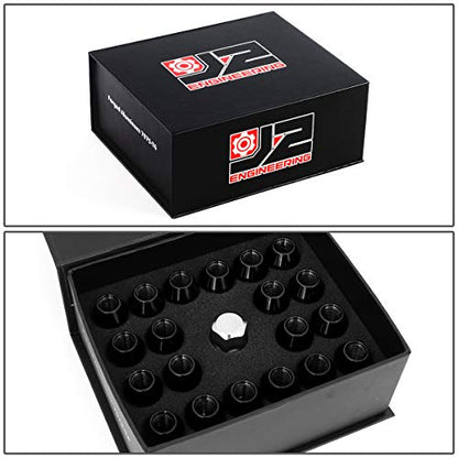 J2 Engineering 20 Pcs 7075 Aluminum Closed End M12 x 1.5 Lug Nuts Set w/Socket Adapter, Black, Fit Conical Seat, LN-T7-005-15-BK
