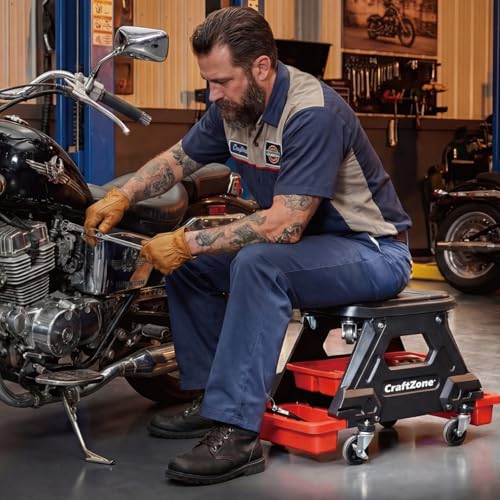 2-in-1 Mechanic Rolling Stool – Detachable Seat with 2 Height Options (High/Low), 300 LBS Heavy Duty Roller Cart, 360° Swivel, Locking Casters & Removable Storage Trays for Garage & Workshop