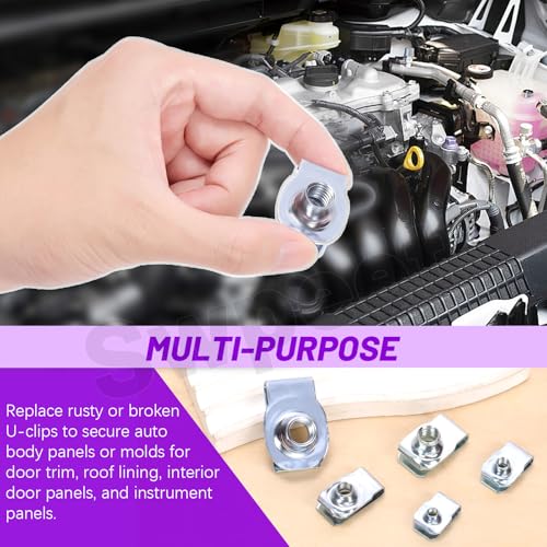 Swpeet 50Pcs M4 M5 M6 M8 M10 Carbon Steel Auto Car U-Clip Assortment Kit, U-Shaped Nut U Nut, Metal Trim Panel Spring Clip Fasteners for Dash Door Panel Interior Compatible with Most Auto (Blue-White) - size: N5