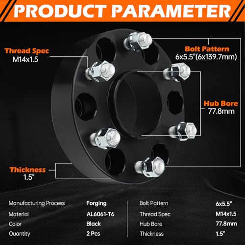 GAHA 6x5.5 Wheel Spacers 77.8mm M14x1.5 Fit for Ram 1500 3.0L 3.6L 5.7L - color: 6X139.7-77.8mm-2PCS