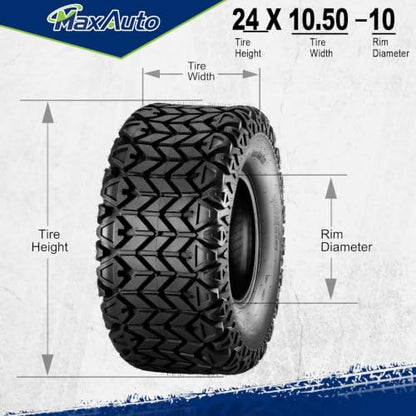 MaxAuto 24x10.50-10 ATV Tires for Lawn & All Terrain– Fit Side by Side/UTV, 4PR Tubeless, 2-Pack