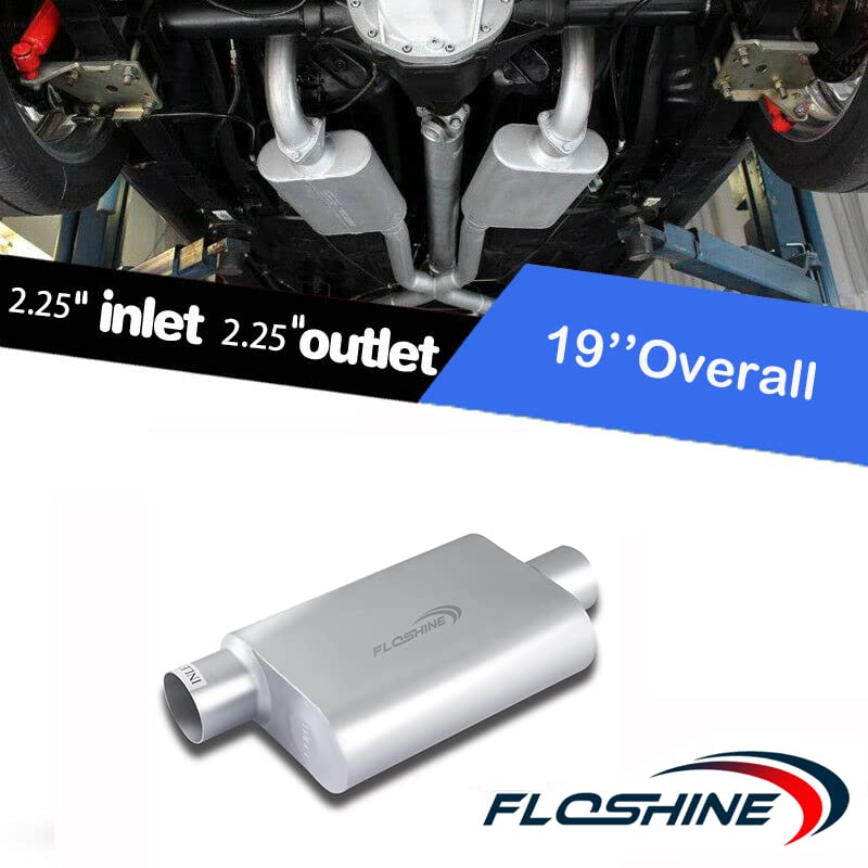 Universal Mufflers Dual Chamber 2.25" offset inlet (ID) 2.25" center outlet (ID) Performance Automotive Muffler Exhaust FH42441 - size: 2.25"