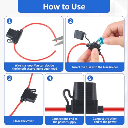 YNZDRWA 6 Pack 12AWG Waterproof Inline Fuse Holder 12V with 66PCS Car Fuses