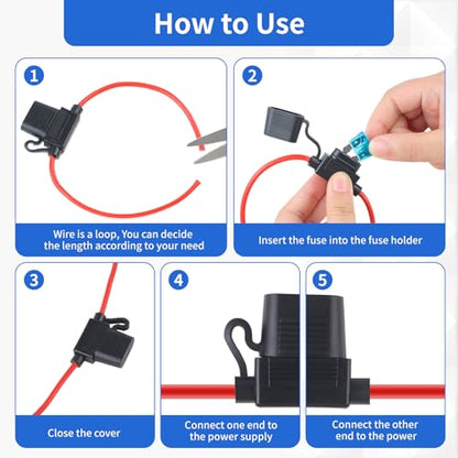 YNZDRWA 6 Pack 12AWG Waterproof Inline Fuse Holder 12V with 66PCS Car Fuses