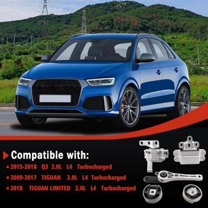 Engine Motor and Transmission Mount Kit Compatible with Q3 2015-2018 2.0L L4 &Volkswagen Tiguan 2009-2017 2.0L L4 & Tiguan Limited 2018 2.0L L4 Turbocharged OE:A6966 9920 9816 A6960HY 9705