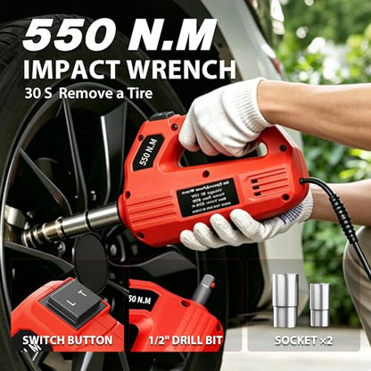 6T Electric Car Jack, 12V Portable Hydraulic Jack with Built-in Inflatable Pump, 550N·m Impact Wrench & LED Light, Lifting Height 6.1-17.7 Inch for SUV/Sedan/Truck/MPV Tire Change & Garage Repair - color: Red