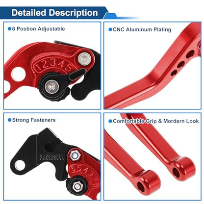 6-Speed Short Brake Clutch Levers for Yamaha Raptor 660 01-04 Red - color: Red