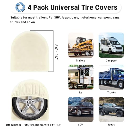 OutdoorLines Waterproof Tire Covers Set of 4 - color: Off White, size: S - Fits Tire Diameters 24"-26"