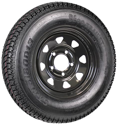 eCustomrim Trailer Tire Rim Assembly ST175/80D13 13 Inch 5 Lug Black Wheel