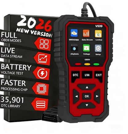 Upgraded Version of V519, V539 OBD2 Scanner, USB Powered Car Fault Code Reader, Engine Diagnosis Tool for OBD II Protocol Vehicles Since 1996, I/M Readiness, Battery Voltage Test