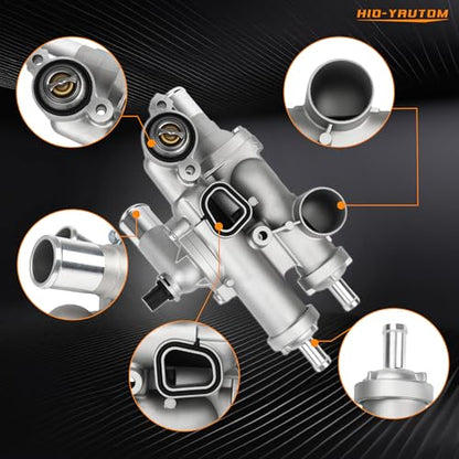 68003582AB Upgraded Aluminium Engine Coolant Thermostat Housing Assembly Compatible with Chrysler 200 Sebring Dodge Avenger Caliber Journey Jeep Compass Patriot 2.4L 2007-2020 with Sensor #902-319