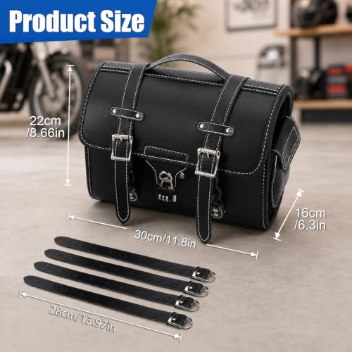 Fully Upgraded Motorcycle Bag,thickened PU leather,With Anti-Theft Buckle & Password Lock Tail Bag,Dual Independent Side Pockets,Multi-Purpose Motorcycle Tool Bag/Saddle Bags,Universal Black