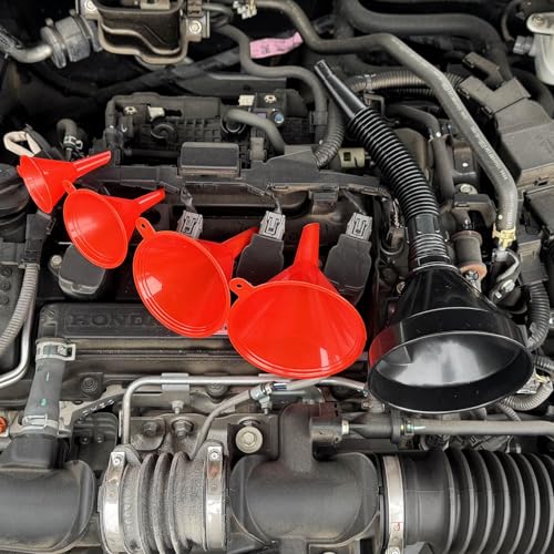 5-Piece Automotive Oil Funnel Set with Flexible Neck, Filter Screen, Wide Mouth for Gas, Oil, Coolant, Engine Oil