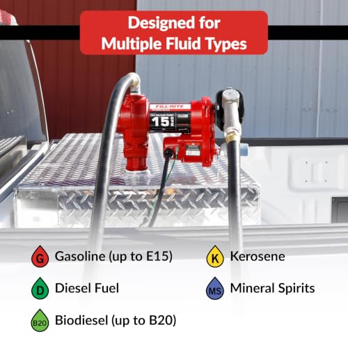 Fill-Rite FR1210H 12V 15 GPM Fuel Transfer Pump with Discharge Hose & Manual Nozzle | Gasoline, Diesel, Kerosene, Ethanol & Methanol Blends & Biodiesel - style: Manual Nozzle