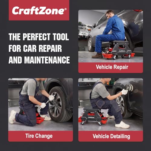 2-in-1 Mechanic Rolling Stool – Detachable Seat with 2 Height Options (High/Low), 300 LBS Heavy Duty Roller Cart, 360° Swivel, Locking Casters & Removable Storage Trays for Garage & Workshop