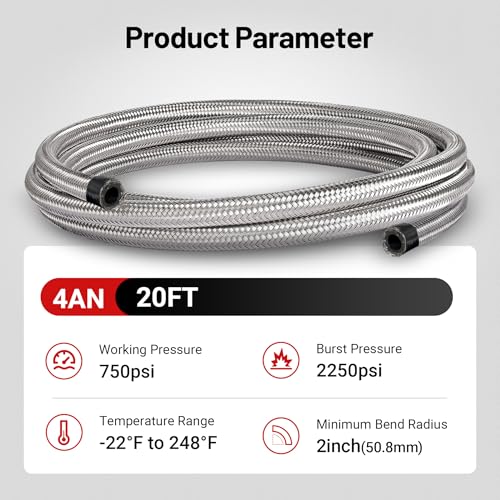 EVIL ENERGY 4AN Fuel Line Kit 20FT, 4AN Hose Stainless Steel Braided Fuel Line Hose Fitting Kit CPE, Silver - color: Silver, size: 4AN 20FT