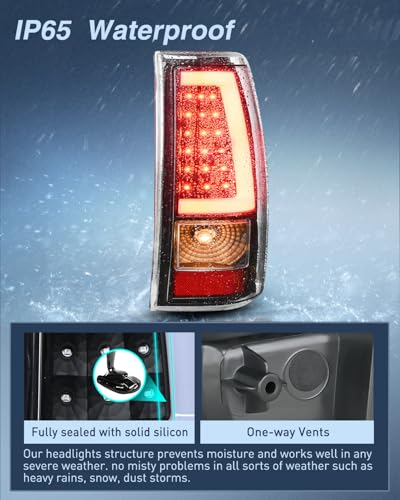 Nilight Taillight Assembly Compatible with 2003-2006 Chevy Silverado Pair - color: LED Black-C Shape