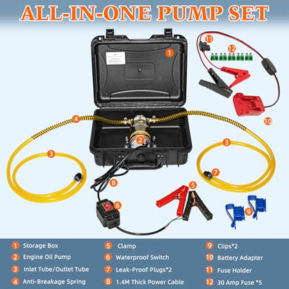 12V/24V 100W Oil Change Pump Set, Fast 1-4L/min Flow Oil Transfer Pump with Red Battery Adapter Compatible with Milwaukee M18 18V Battery, Fluid Transfer for Trucks, Boats, Lawnmowers - color: SET 02+Red battery adapter