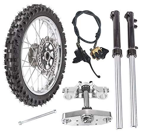 TDPRO (2.50-14) 1.4x14 inch Front Wheel Tire Rim with 12mm Bearing & Fork Shocker and Triple Clamp Handlebar Riser & Brake Disc & Hydraulic Master Cylinder and Rim Axle Set for Dirt Pit Bike