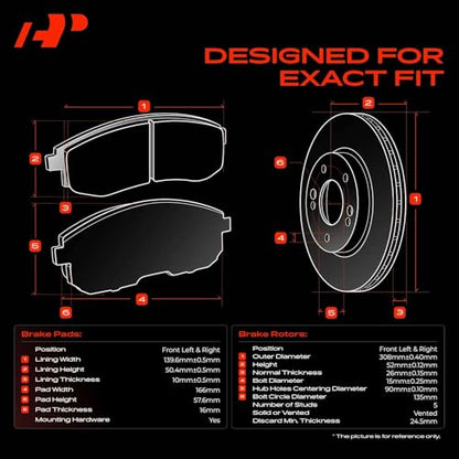 A-Premium 12.13 inch (308mm) Front Vented Brake Rotors and Ceramic Pads Kit - style: 1997-2003 4WD