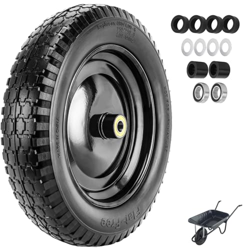 4.80/4.00-8" Tire Flat Free 14.5" x 3.2" (1Pcs) Universal Solid Wheelbarrow Tire with 5/8” Bearings 3” -7” Hub Centered, for 4.80/4.00-8, 3.50/2.50-8, 4.00-6 Wheelbarrow Wheels - size: 14.5in-5/8in