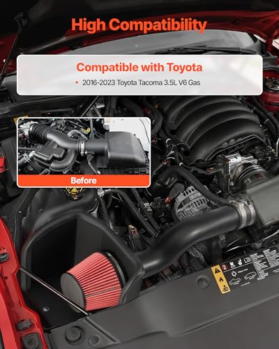 VEVOR Cold Air Intake, 3.3 Inch Cold Air Intake System + Heat Shield Compatible with 2016-2023 Toyota Tacoma 3.5L V6 Gas, High Flow Filter Kit Improved Horsepower, Throttle Response, High Performance - size: 2016-2023 Toyota Tacoma 3.5L