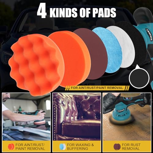 Cordless Car Buffer Polisher, 6 In Mini Buffer Polisher Kit with 2 Pack 21V Rechargeable Batteries,8 Variable Speed 5500RPM Orbital Polisher for Car Boat Detailing, Polishing,Scratch Removing - size: 2.0AH BufferPolisher