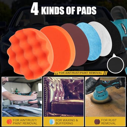 Cordless Car Buffer Polisher, 6 In Mini Buffer Polisher Kit with 2 Pack 21V Rechargeable Batteries,8 Variable Speed 5500RPM Orbital Polisher for Car Boat Detailing, Polishing,Scratch Removing - size: 2.0AH BufferPolisher