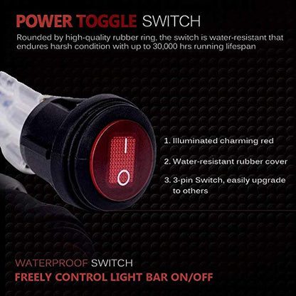 MICTUNING MIC-B1002 LED Light Bar Wiring Harness, Fuse 40A Relay On-off Waterproof Switch