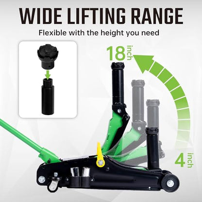 2 Ton (4,400 lbs) Hydraulic Trolley Floor Jack with Wrench Sockets, Quick Lift, Heavy-Duty Steel Construction, Adjustable Height Extension Adapter for Sedans, Trucks, SUVs & ATVs - size: 2 Ton with Extension