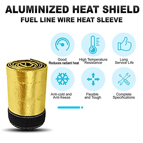 Heat Shroud Sleeving Exhaust Heat Shield Fuel line Wire Heat Sleeve Golden Hose Heat wrap for Ultimate Hi-Temp Protection with 10PCS Metal Zip Ties (1/2''I.D. x 10FT) - color: gold, size: 1/2''I.D.