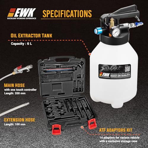 EWK Patented 6L Automatic Transmission Fluid Pump Fluid Extractor/Dispenser for ATF Filler System with 14 Adapters - size: 6L