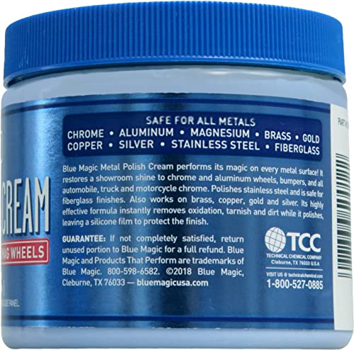 Blue Magic 500-06 Metal Polish Cream Non-Abrasive Tarnish and Oxidation Remover for Chrome, Aluminium, Brass, Copper, Sterling Silver and Stainless Steel, 19.25 oz., Pack of 1 - size: 19.25 Ounce