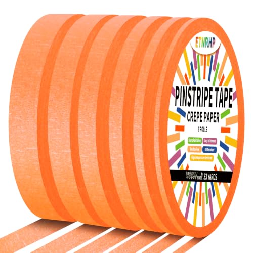 6 Rolls Pinstripe Masking Tape 1/16", 1/8", 1/4", 3/8",1/2", 3/4" - color: Orange