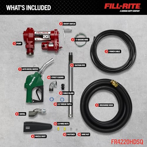 Fill-Rite FR4220HDSQ 12V 20 GPM Fuel Transfer Pump with Discharge Hose, Automatic Nozzle – Green, & Swivel | Gasoline, Diesel, Kerosene, Ethanol Blends, Methanol Blends & Biodiesel - style: Auto Nozzle & Swivel