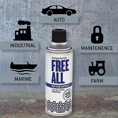 Free All Rust Eater Deep Penetrating Oil, 11 oz Aerosol – Loosens Rusted Bolts, Nuts, Pipe Connections & Locks – Industrial-Grade Rust Remover, Silicone-Free, Safe on Paint & Plastic Surfaces, 2-Pack - style: 2 Cans of 11 Ounces