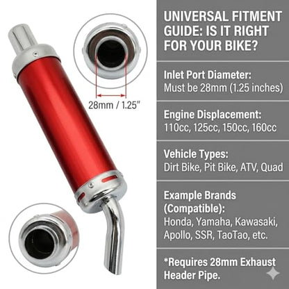 BADASS SHARKS 28mm Motorcycle Exhaust Muffler for 2 Stroke Dirt Bike Black - color: Ruby Red
